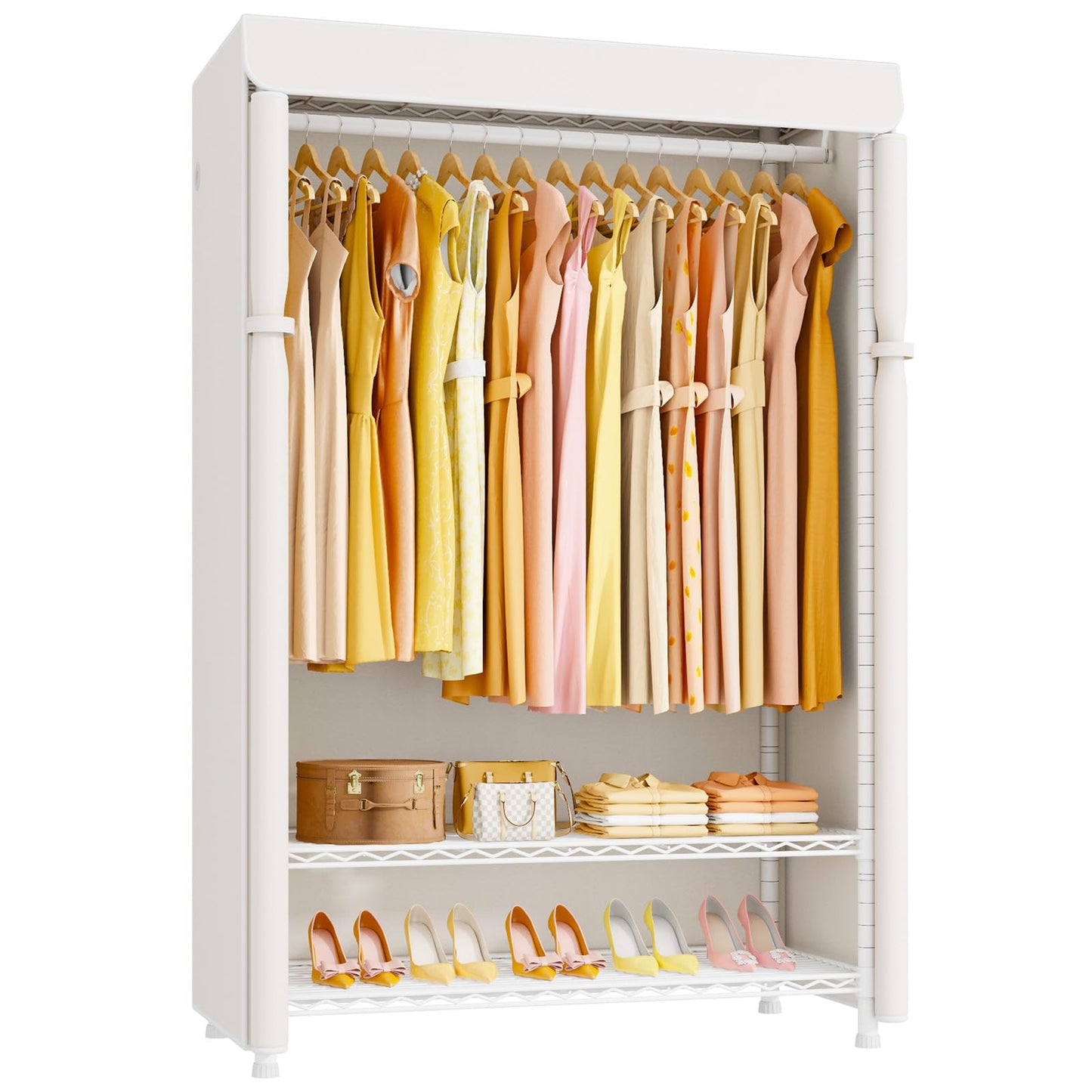 ULIFHOME H5C Clothes Rack with Cover, Covered Clothing Rack Heavy Duty