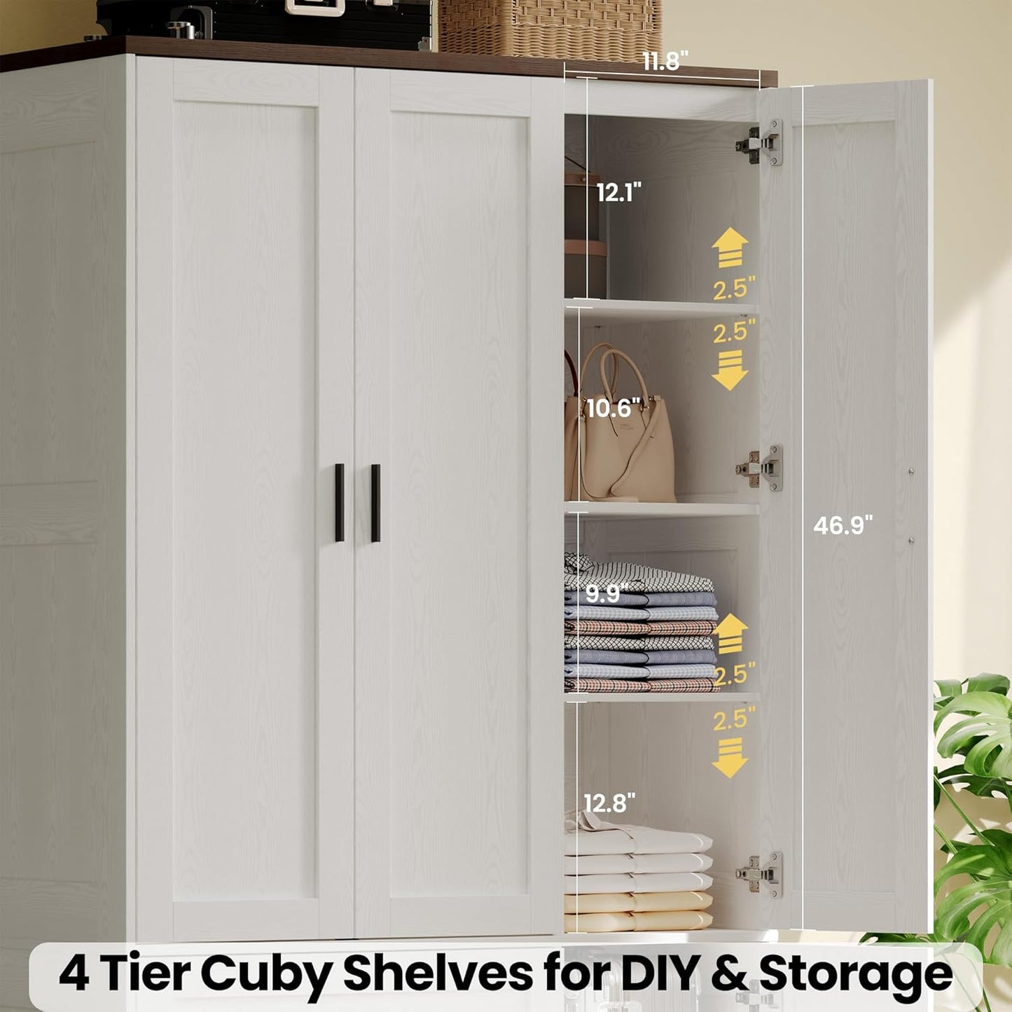 ANCTOR 3-Door Armoire Wardrobe Closet with 2 Drawers and Shelves, White