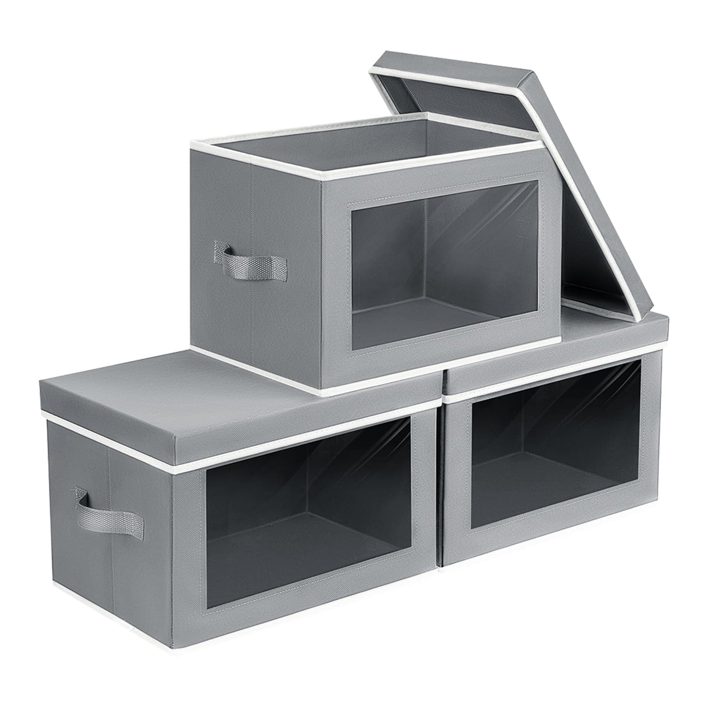 Homsorout Storage Bins with Lids - Fabric Storage Boxe with Window, Collapsible Closet Organizers with Handles, 3 Pack Decorative Bin, Home Cubes Baskets for Clothes, Hat, Books, Dark Grey