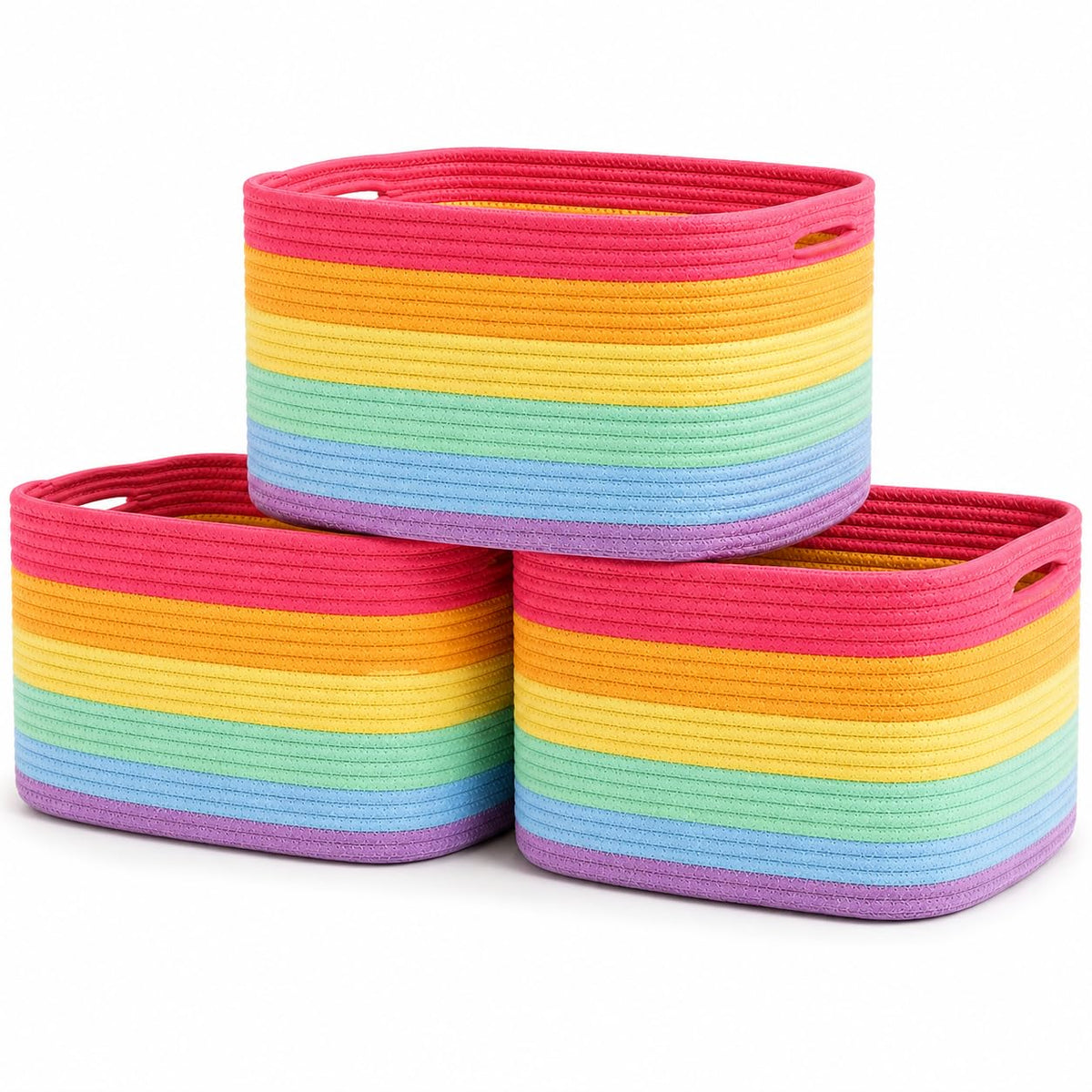OrganiHaus Cotton Rope Baskets for Shelves, Set of 3, 15x9x10