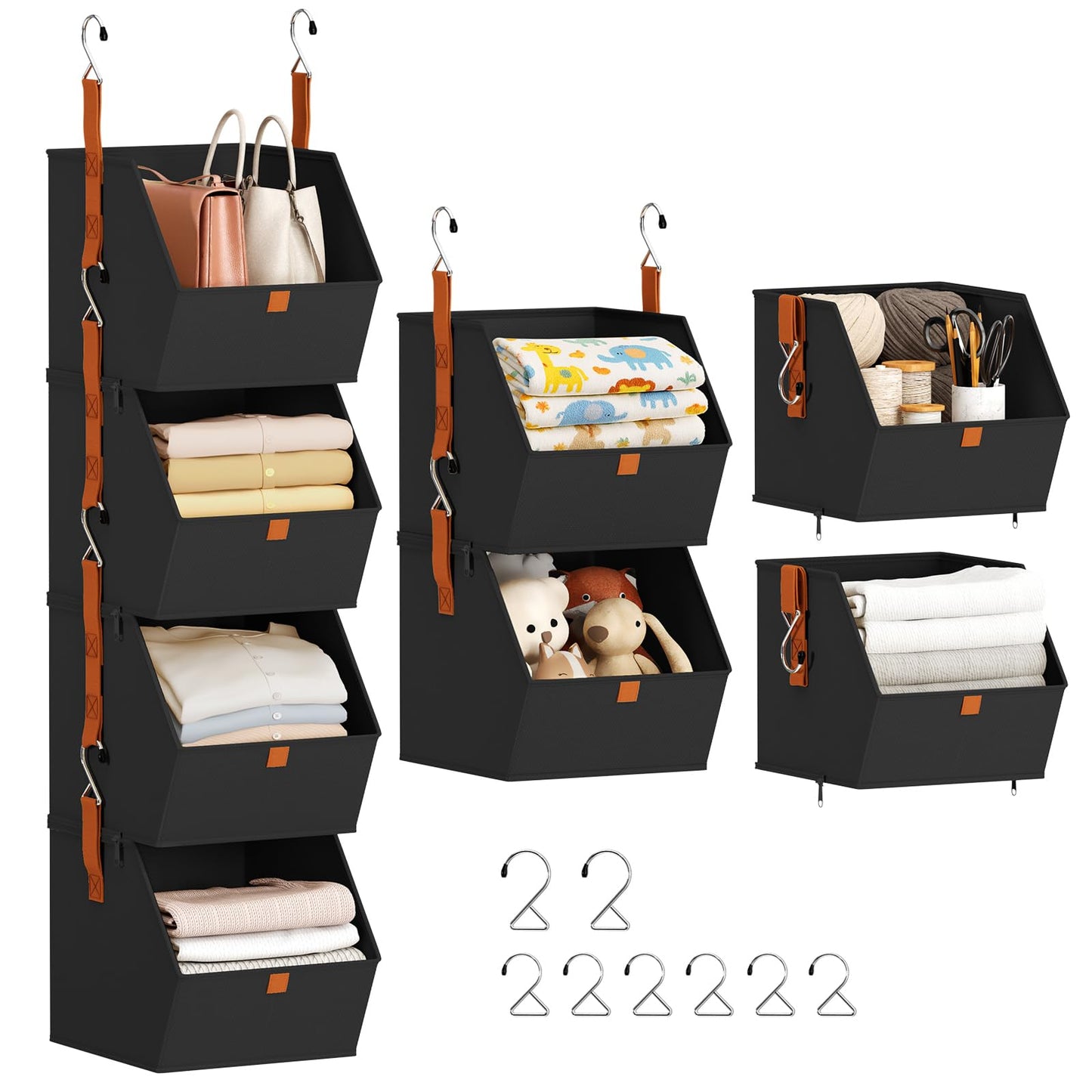 Homsorout Hanging Closet Organizer 4 Tier - Clothes Hanging Shelves, Space-Saving Closet System, Fabric Storage Bins Bedroom Organization, Collapsible Baskets for Home, Dorm, Rv, Beige