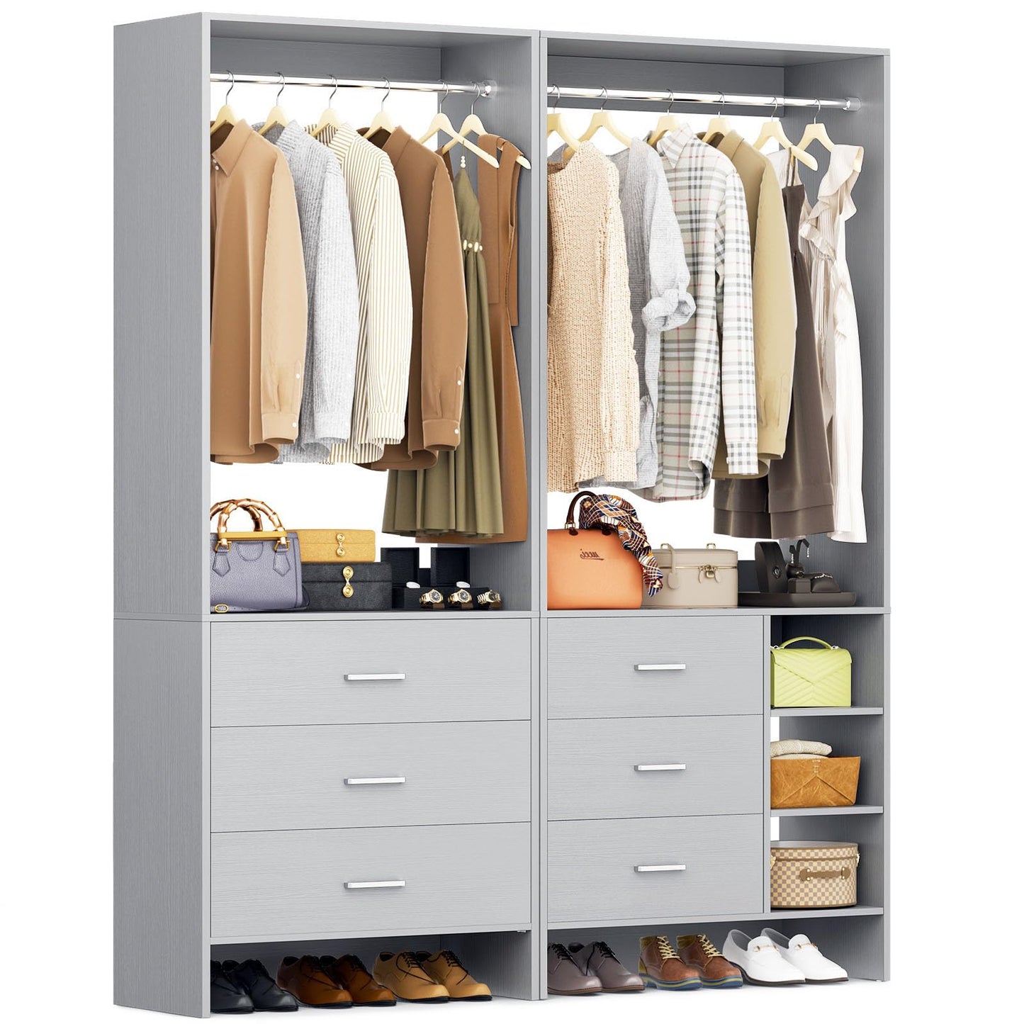 Aheaplus Closet System with 6 Drawers, 4.5ft, Set of 2, White