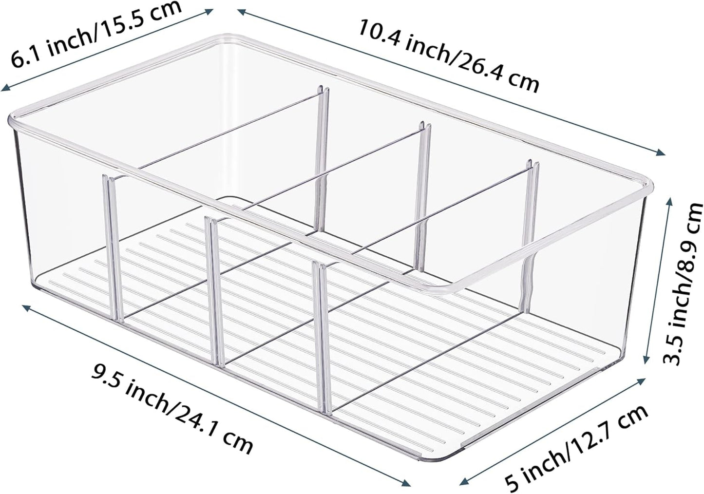 Vtopmart 8 Pack Food Storage Organizer Bins, Clear Plastic, 4 Compartments