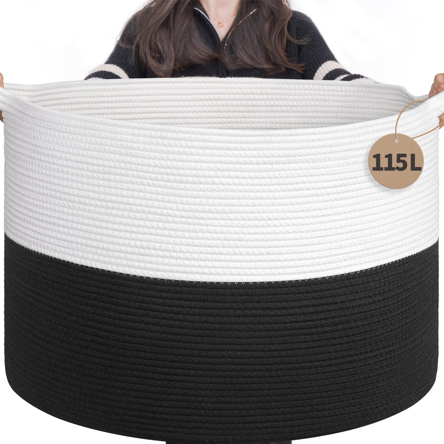 INDRESSME XXXLarge Woven Rope Blanket Basket Living Room Brown, 90L