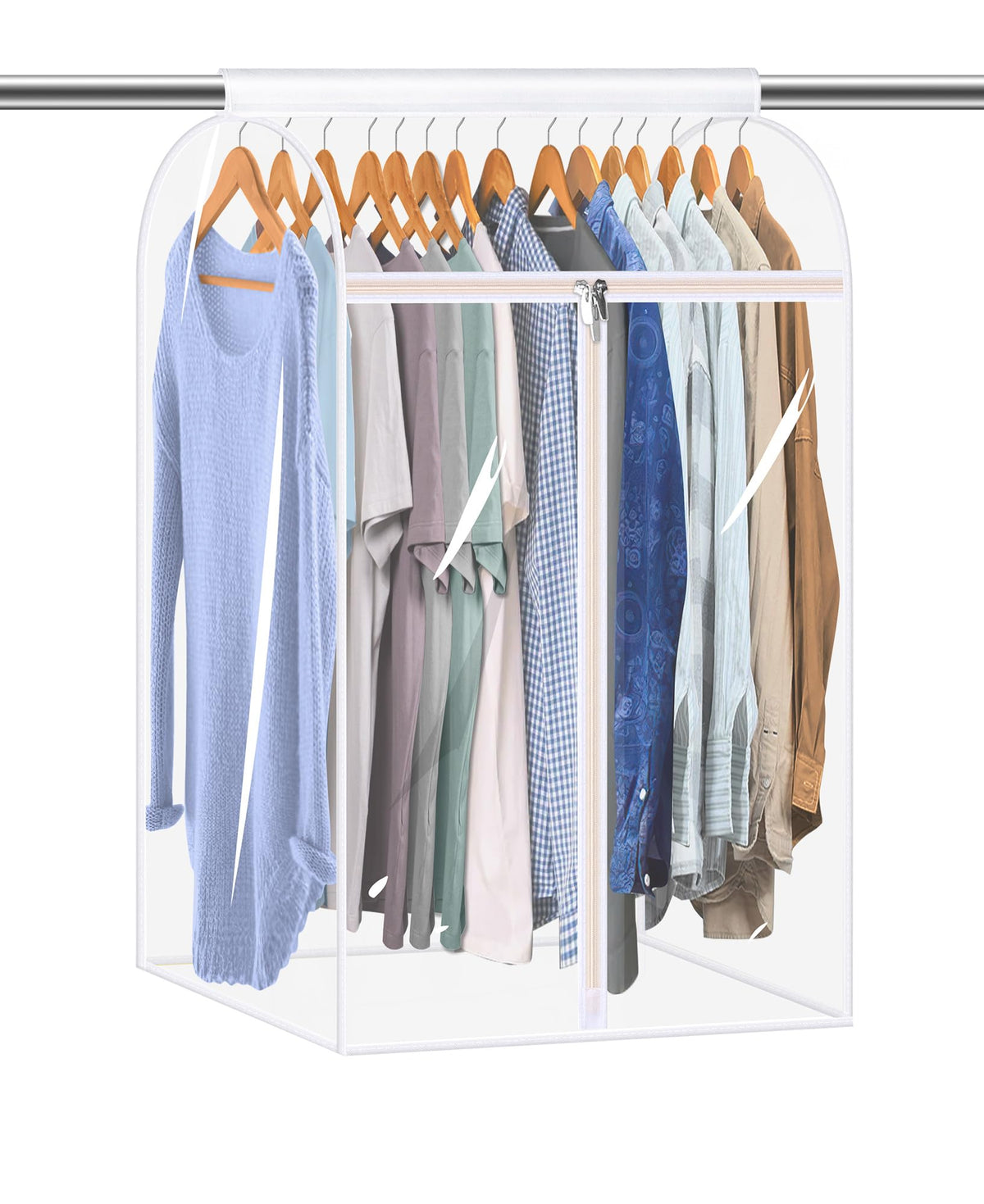 KEETDY 43" Hanging Garment Bags for Closet Storage Large Clear Window Hanging Clothes Storage Garment Rack Cover Coat Protector for Suit, Wardrobe, Bottom Enclosed