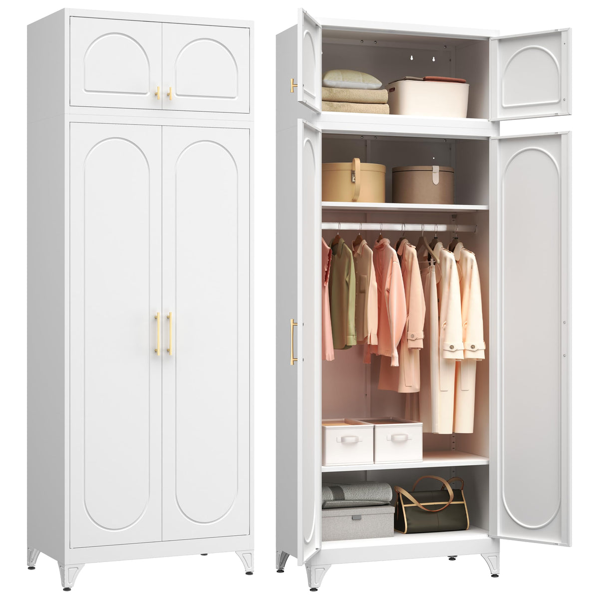 Polup 71" Metal Armoire Wardrobe Closet with Doors and Adjustable Shelves