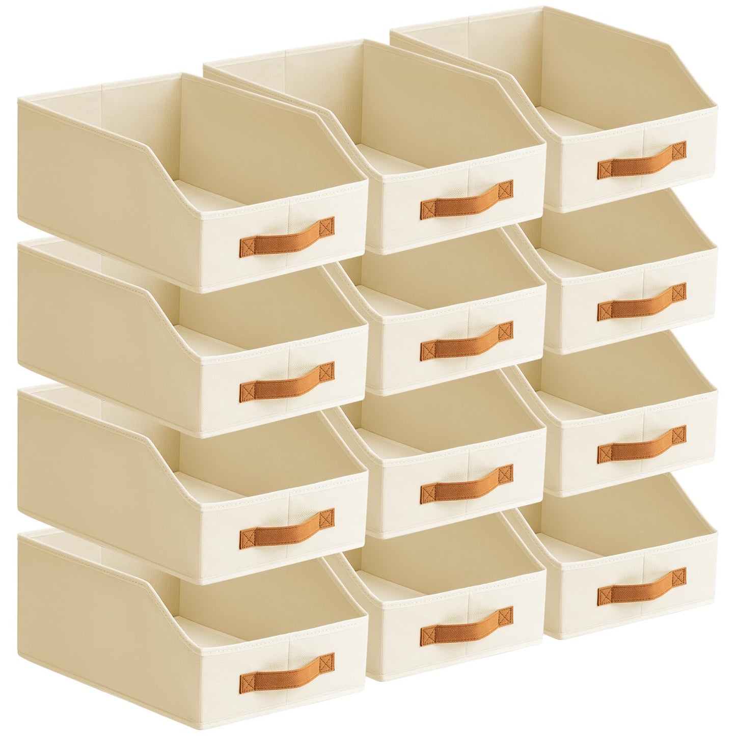 Homsorout Fabric Storage Bins for Organizing - 6 Pack Large Trapezoid Collapsible Storage Bins with Front Handle, Closet Organizers and Storage for Bedroom, Home Shelves, Small Spaces, Beige