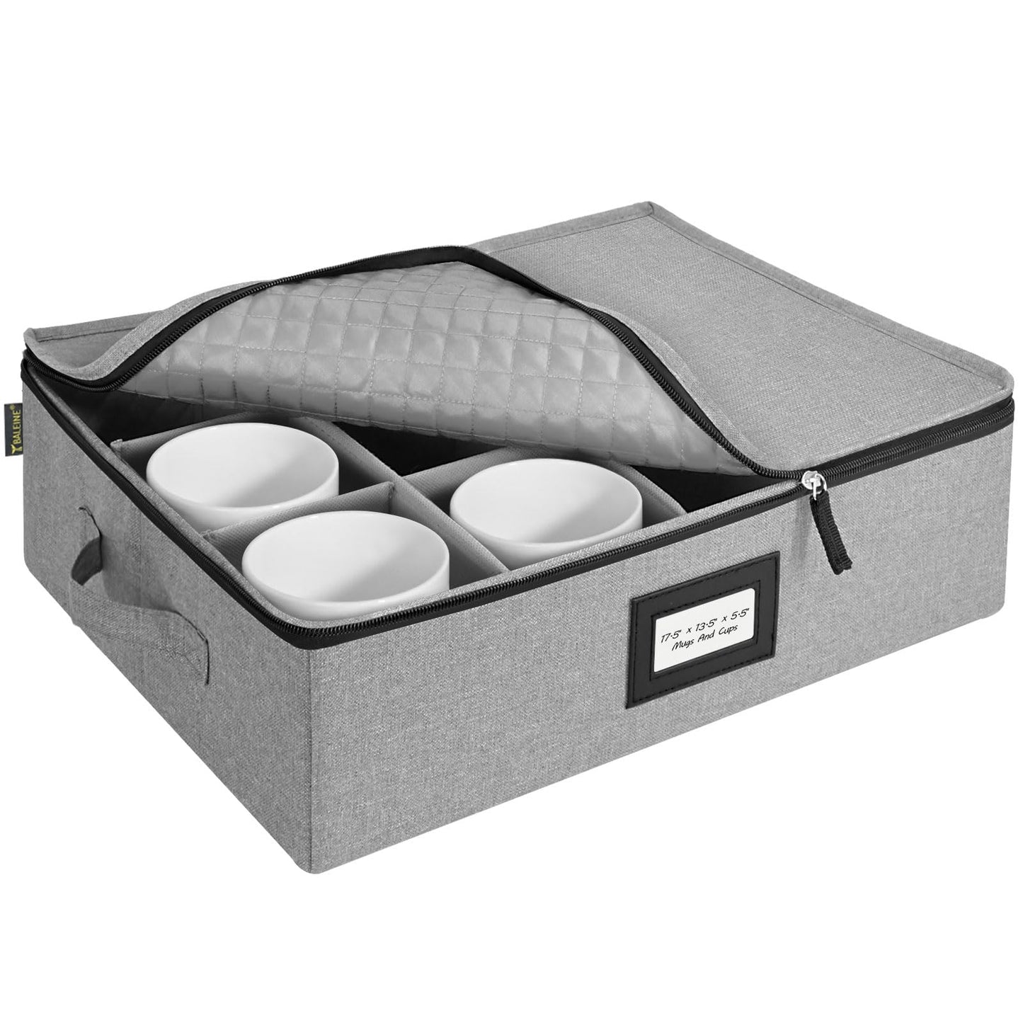 BALEINE China Storage Containers, Sturdy Quilted Wine Glass Storage, Plate Organizer with Carry Handles, Moving Boxes for Dishes, Cups, Mugs and Stemware (Plate Mug Combo, Soft Shell Cream)