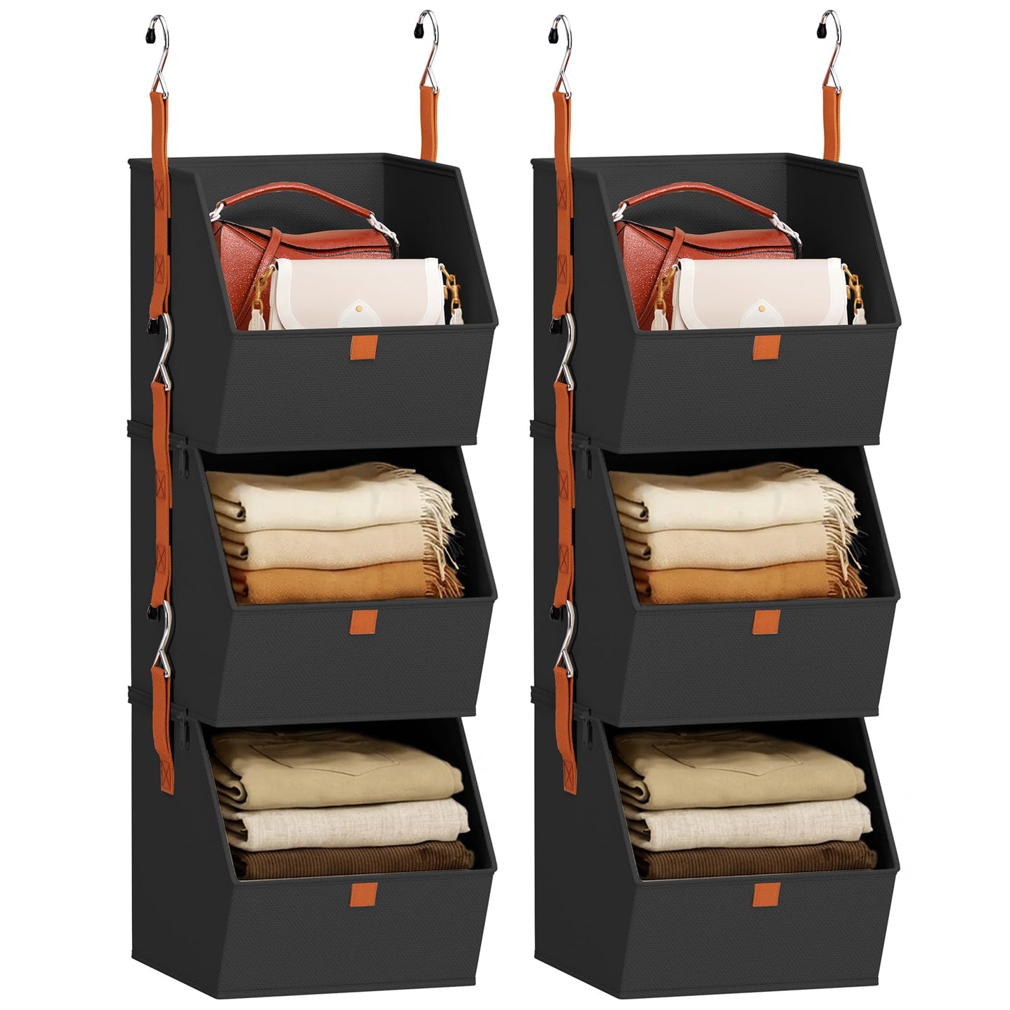 Homsorout Hanging Closet Organizer 4 Tier - Clothes Hanging Shelves, Space-Saving Closet System, Fabric Storage Bins Bedroom Organization, Collapsible Baskets for Home, Dorm, Rv, Beige