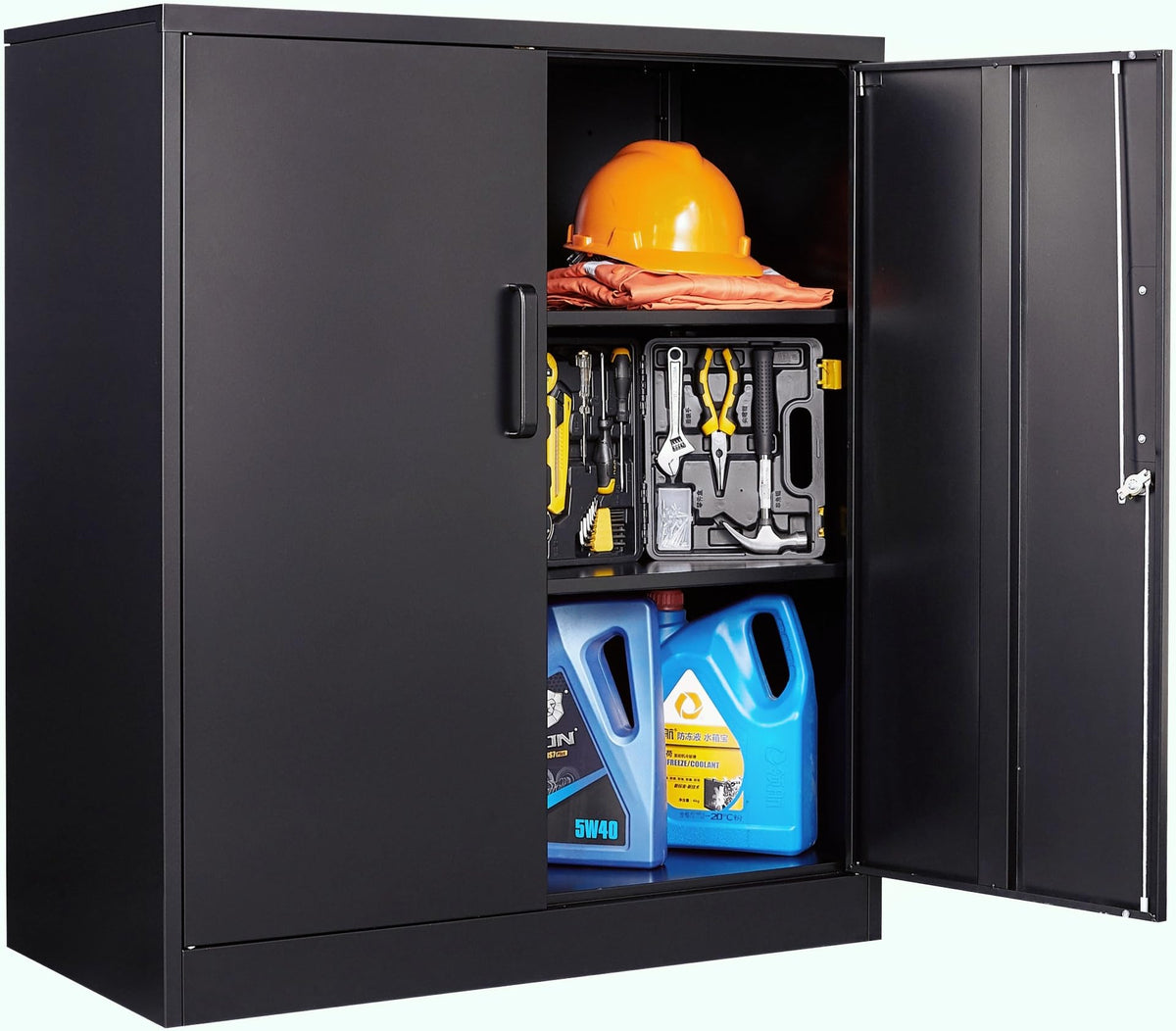 Wide & Deep Metal Storage Cabinet with Hanging Rod,Black Broom Closet Storage Cabinet with Lock,72" Tall Wardrobe Cabinets with Doors and Shelves,Locking Steel Tool Cabinets for Home,Office,Garage