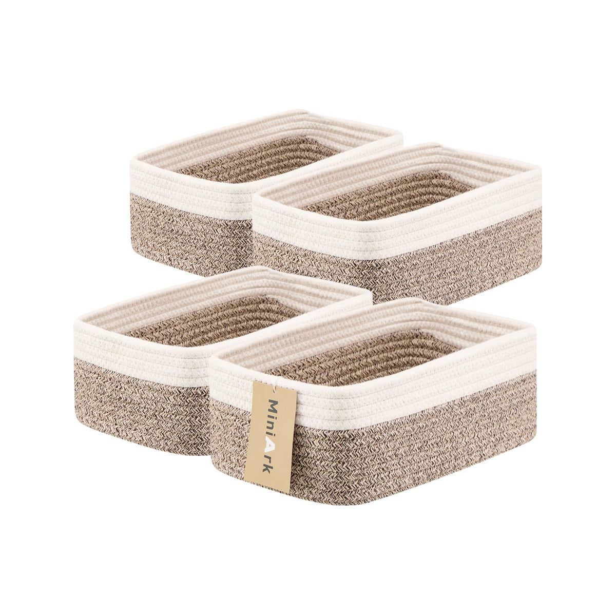 MiniArk Small Storage Baskets for Organizing | Closet Organizer Bins | Shelf Toy Basket | Woven Rope Baskets | Cube Decorative Box | Shallow Basket | L11.5xW7.5xH4.7| Brown