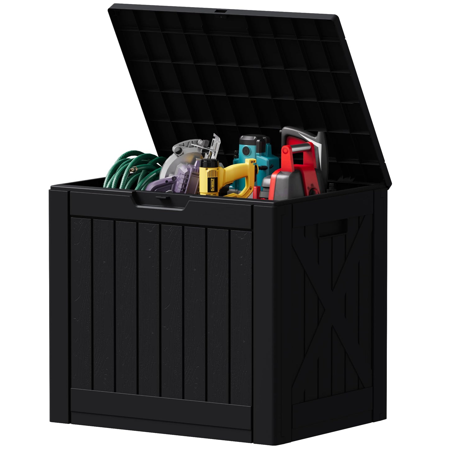 Devoko 30 Gallon Resin Deck Box Waterproof Outdoor Storage Box for Patio Furniture Pool Accessories Indoor Storage for Cushion Garden Tools (30 Gallon, Black)