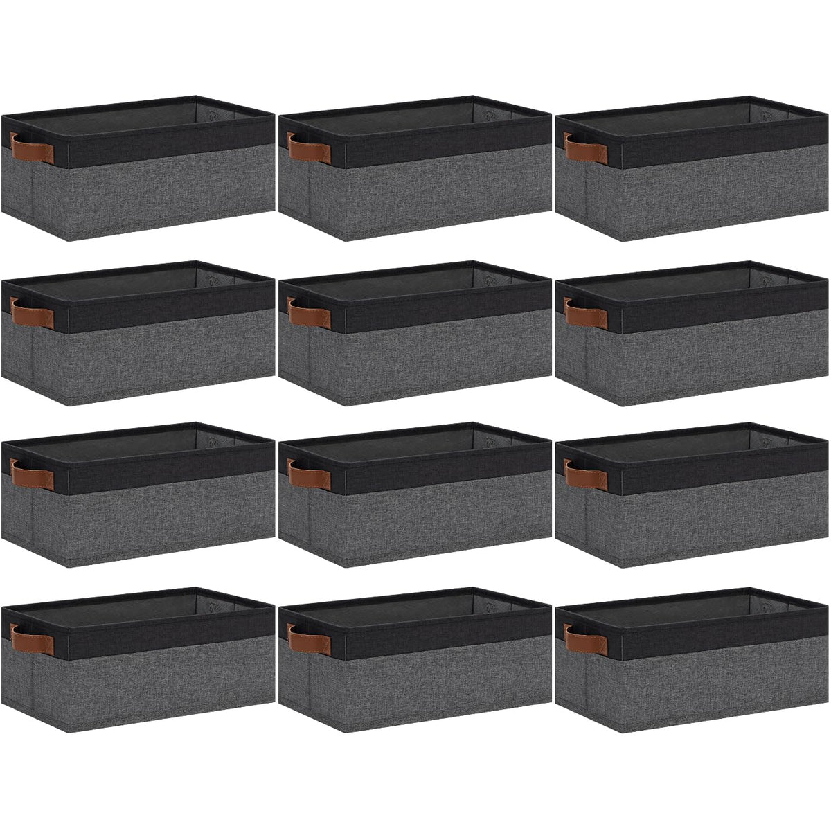 GhvyenntteS Storage Baskets for Organizing, Fabric Storage Bins with Leather H&les, Foldable Rectangular Storage Baskets for Shelves, Closets, Home, Office(Black/White, 6 Pack)11.8X7.9X5.1 in