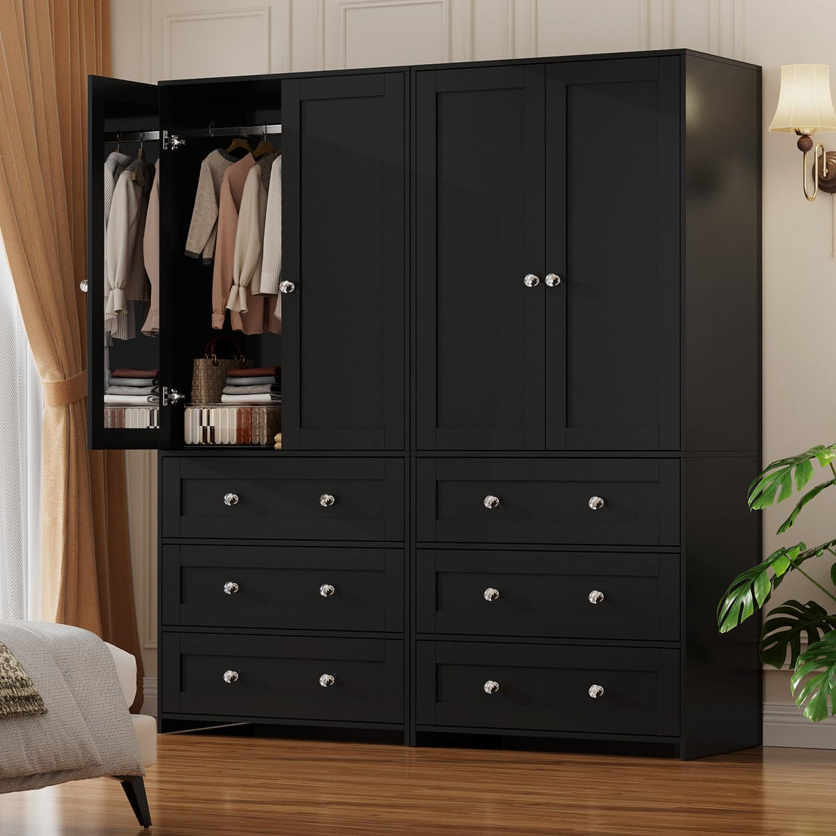 VOWNER 71" Tall Armoire Wardrobe Closet with Drawers and Mirror