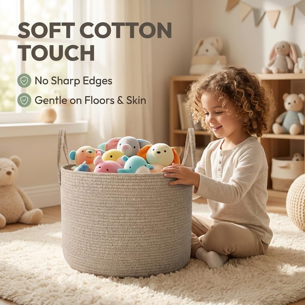 JMvicyroam 65L Extra Large Machine Washable Cotton Rope Blanket Basket