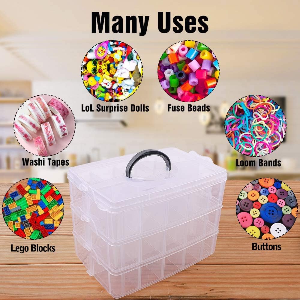 Bead Organizer 3 Tier 30 grid Stackable Craft Tackle Storage Container