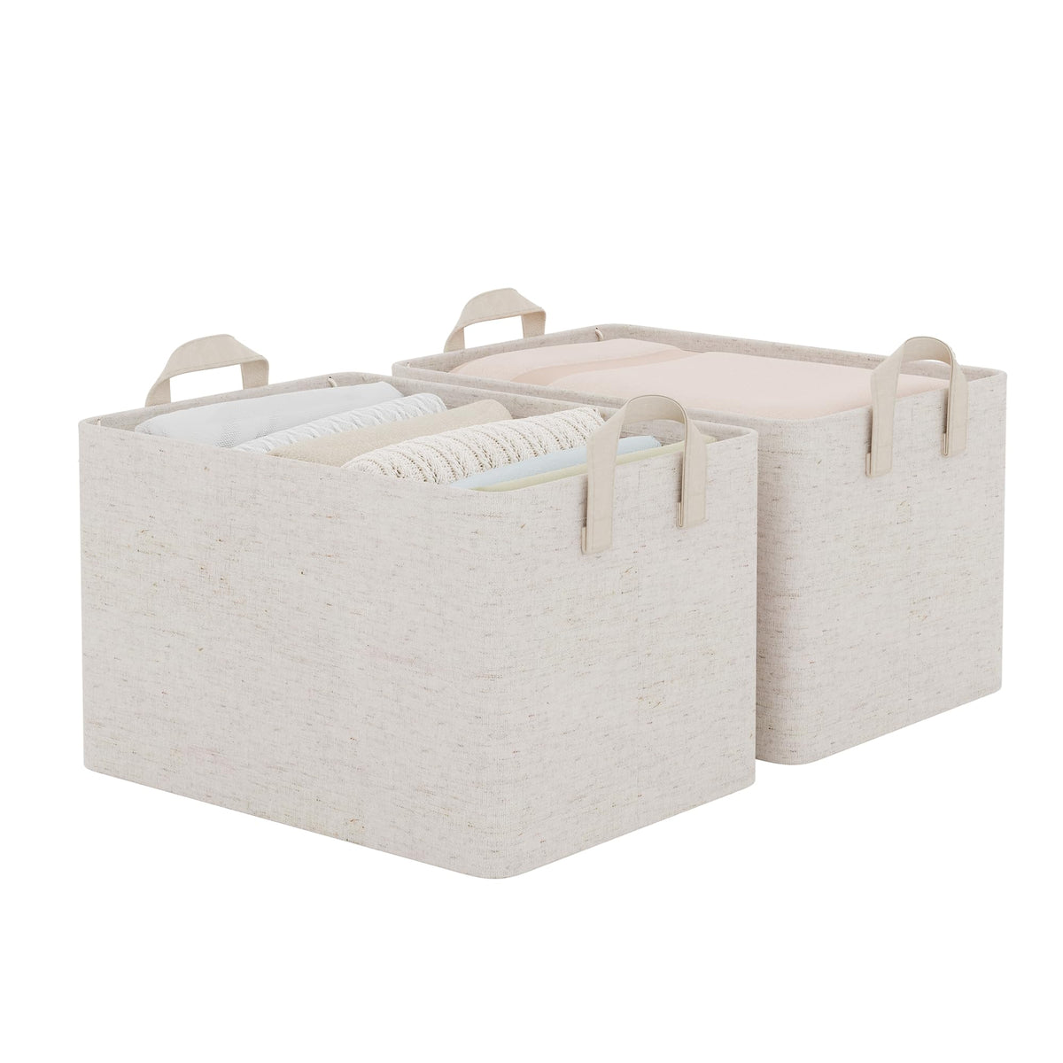 StorageWorks Fabric Storage Bins, Khaki and Beige Stripes, 2-Pack
