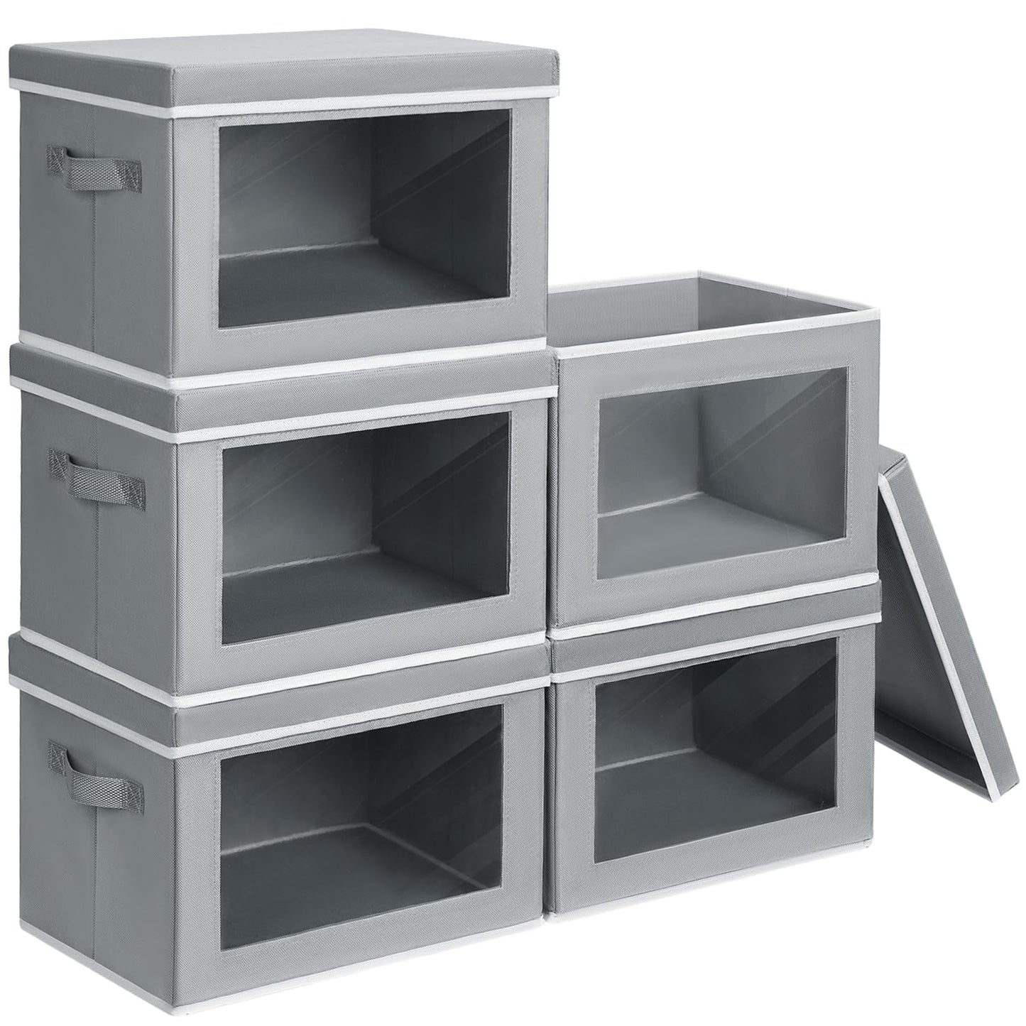 Homsorout Storage Bins with Lids - Fabric Storage Boxe with Window, Collapsible Closet Organizers with Handles, 3 Pack Decorative Bin, Home Cubes Baskets for Clothes, Hat, Books, Dark Grey