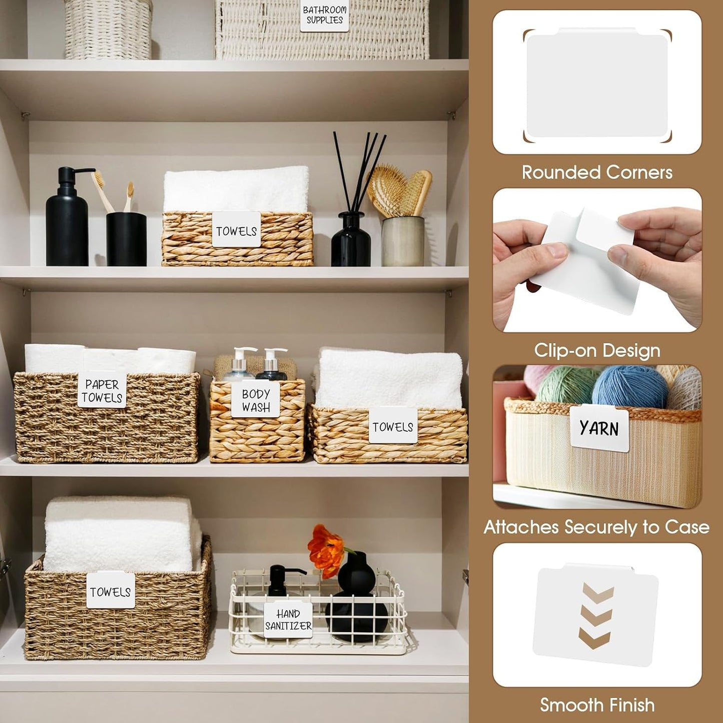 12pcs White Basket Labels Removable PVC Labels