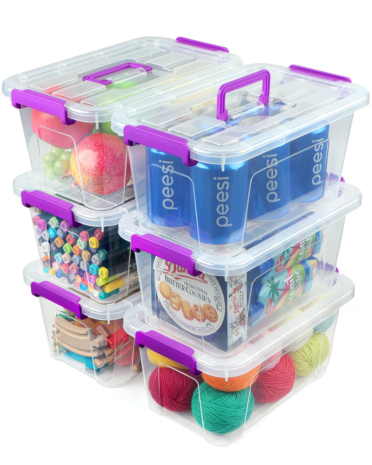 EOENVIVS Plastic Storage Bins with Lids 6 Pack Storage Organizer, 7 Quart Stackable Storage Boxes with Buckle Lids and Handle easy for Home Office Pantry Organization, Clear