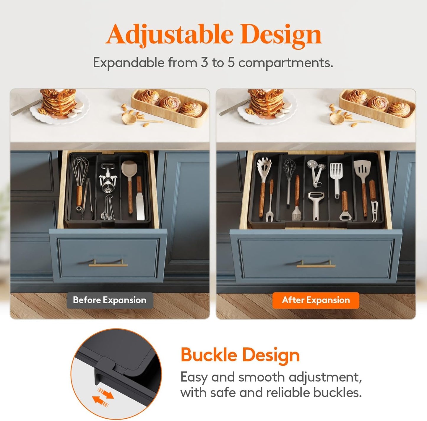 Lifewit Utensil Organizer for Kitchen Drawers, Expandable Utensil Tray