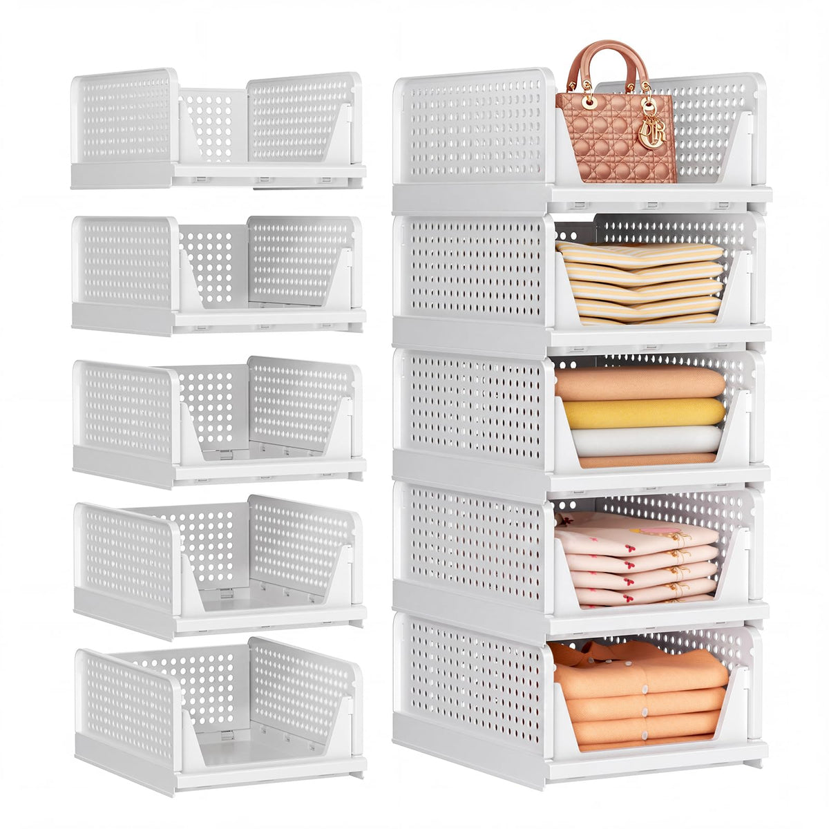 8 Pack Closet Organizers and Storage, Stackable & Foldable Closet Bins