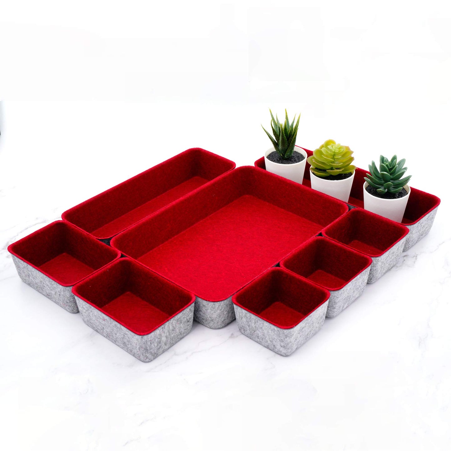 Welaxy 8pc Nordic Felt Desk Drawer Organizer Tray Beige Oatmeal Storage Bin