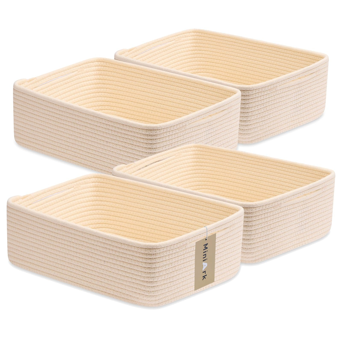 MiniArk Large Shallow Organizing Baskets 15x11x5.1 Inches - Rope Woven Storage Bins for Bathroom, Shelves, Cube Closet, Mixed Brown 2 Packs