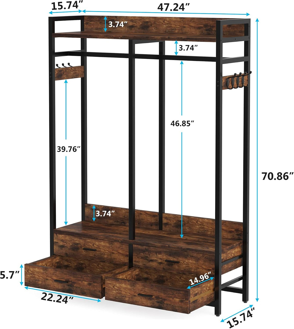Tribesigns Freestanding Closet Organizer, Garment Rack with 4 Drawers
