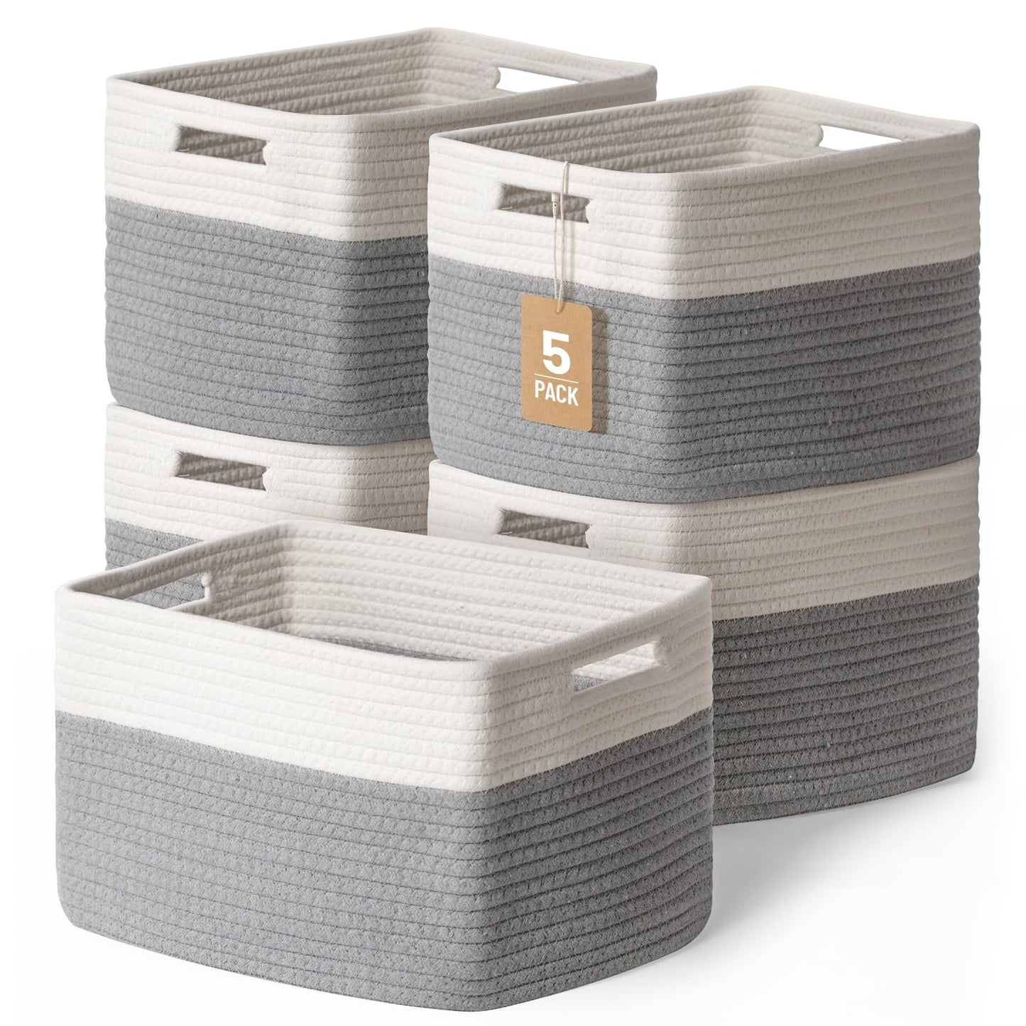 5 Pack Woven Storage Baskets, Decorative Storage Bins for Organizing