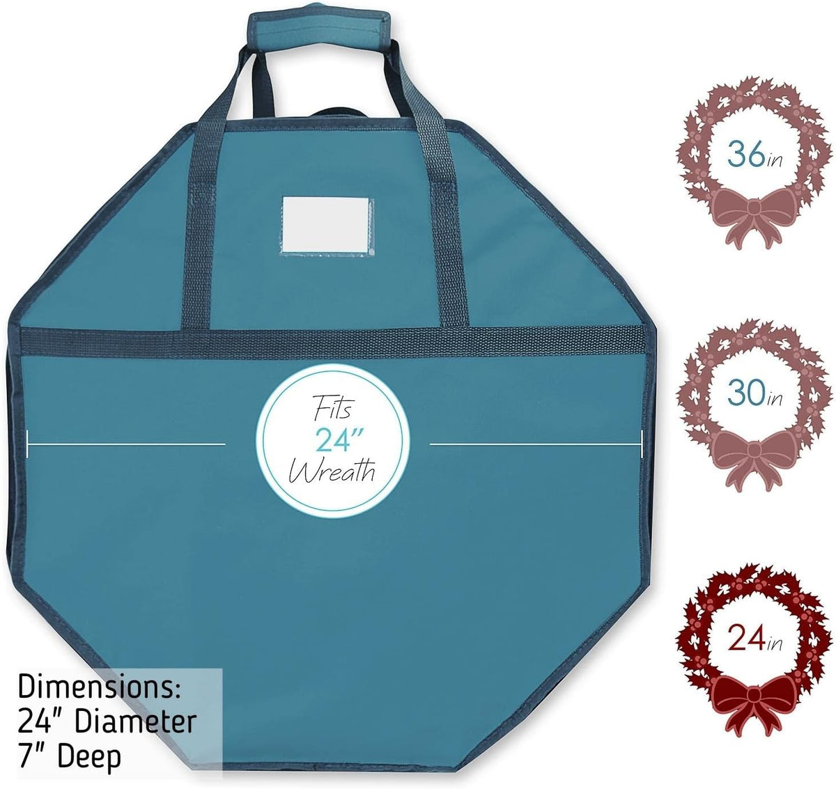 Wreath Storage Container - Hard Shell Christmas Wreath Storage Bag with Interior Pockets, Dual Zipper and Handles - 24" Premium Wreath Storage Organizer Box by Hearth & Harbor