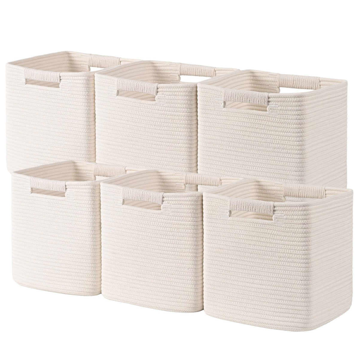 11 Inch Storage Cubes, 3 Pack Cube Storage Bins for Organizing, Cotton Rope Woven Baskets for Shelves, Bathroom, Kids Room, Closets, Baby Nursery