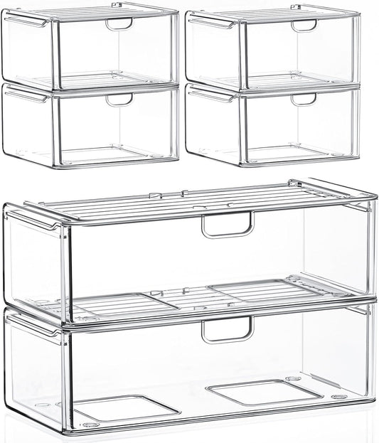 caktraie 6-Pack Acrylic Stackable Storage Drawers for Vanity, Desk, Bath