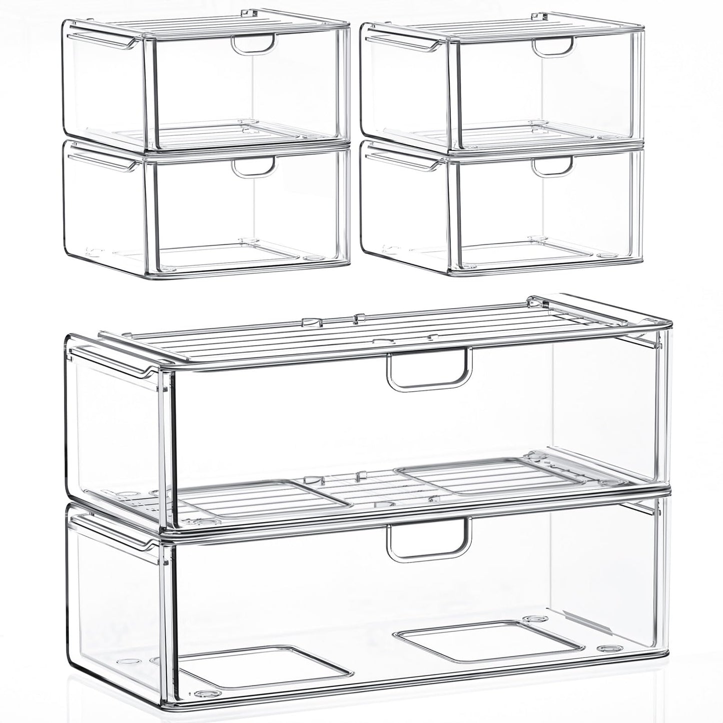 caktraie 6-Pack Acrylic Stackable Storage Drawers for Vanity, Desk, Bath
