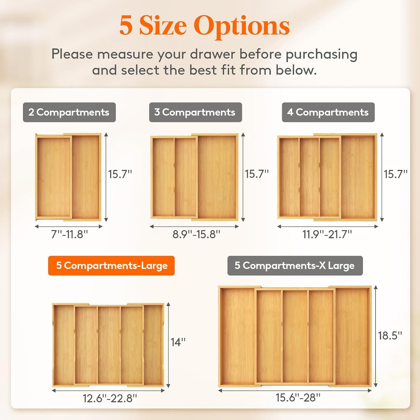 Lifewit Bamboo Utensil Organizer for Kitchen Drawer, Cooking Utensil Tray