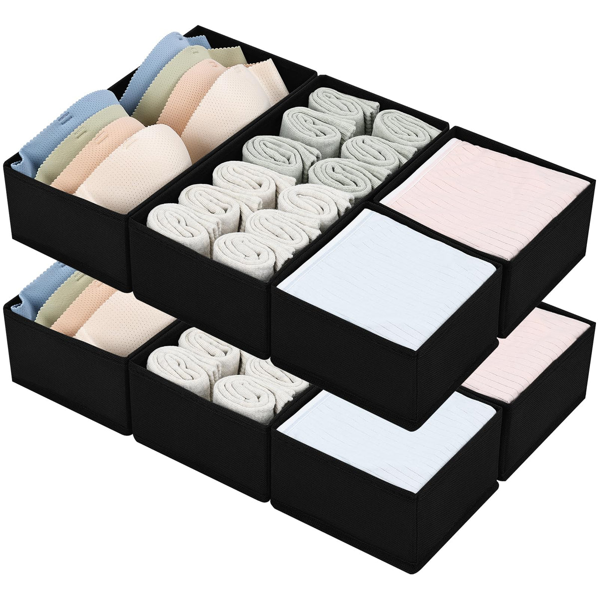 DIMJ Drawer Organizers Clothes, Dresser Organizer Bins for Baby Clothes,Underwear and Sock, Fabric Closet Organization and Storage Boxs, Drawer Dividers for Nursery, Clothing, Tie - 4 Pack, Beige