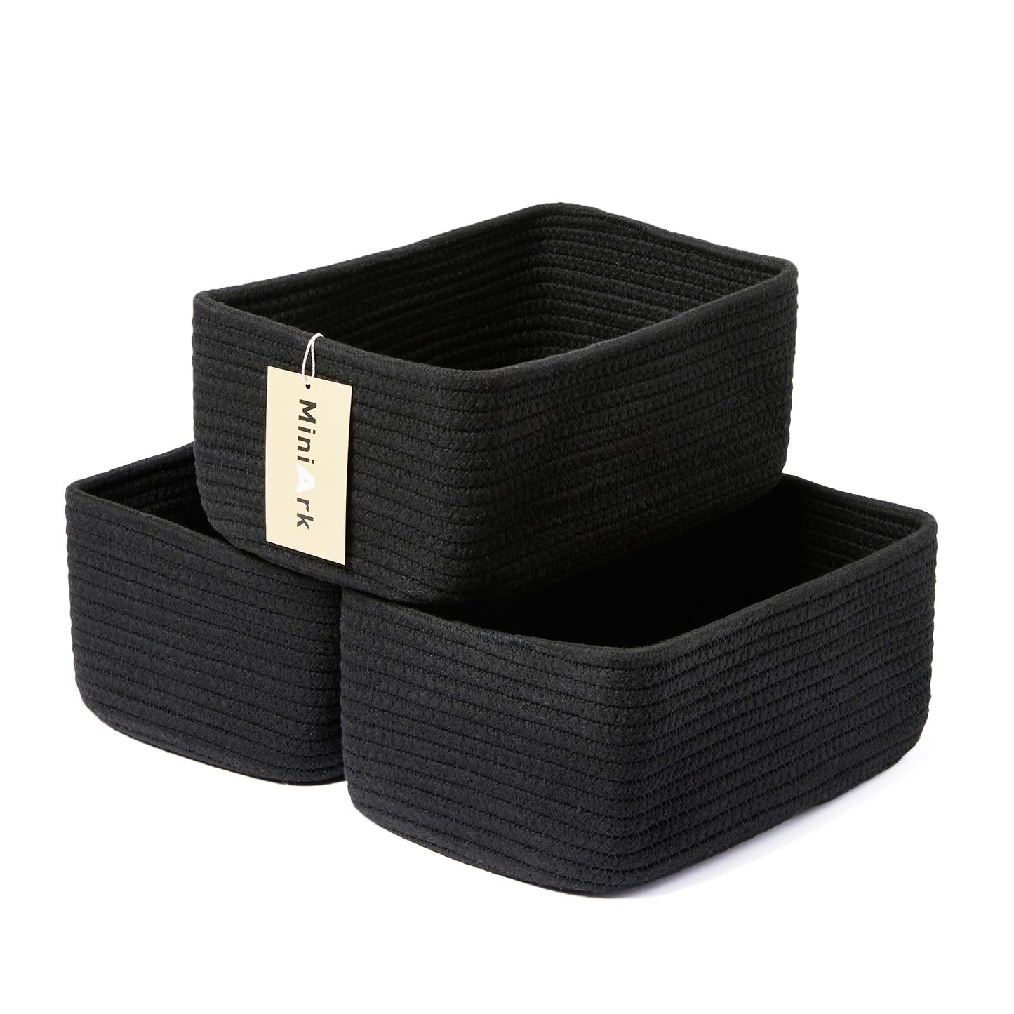 MiniArk Small Storage Baskets for Organizing | Closet Organizer Bins | Shelf Toy Basket | Woven Rope Baskets | Cube Decorative Box | Shallow Basket | L11.5xW7.5xH4.7| Brown