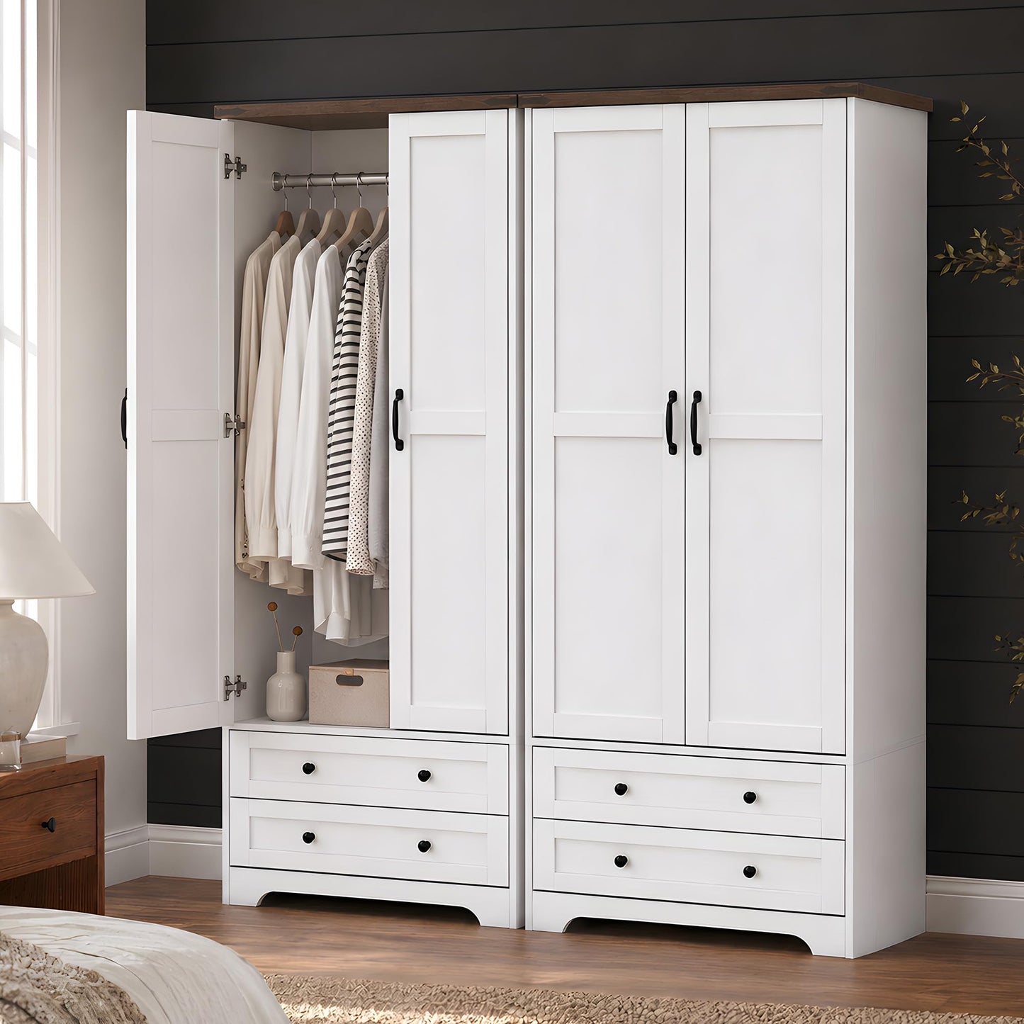 Yechen 71" Wooden Armoire Wardrobe Closet with 2 Doors & 2 Drawers, Natural