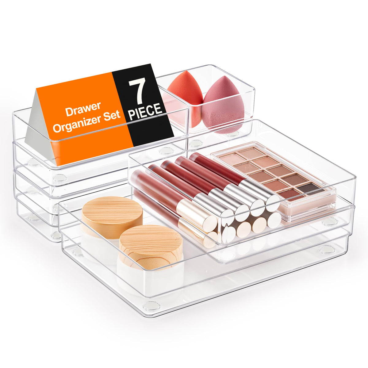 SMARTAKE 7 PCS Drawer Organizer, 4-Size Desk Drawer Organizer Trays