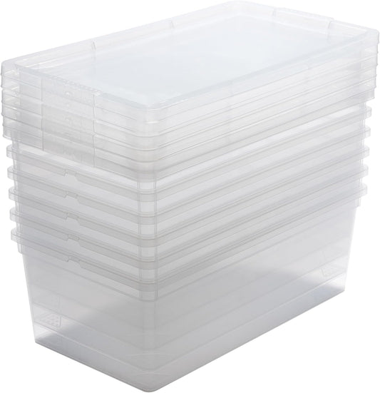Simplify Storage Bins with Lids | Dimensions: 13.23"x 7.5"x 4.5" |6 Pack| Stackable | Nestable Bins | Great for Clothing | Books | Household Items | Shoes | Home Organization | Clear.
