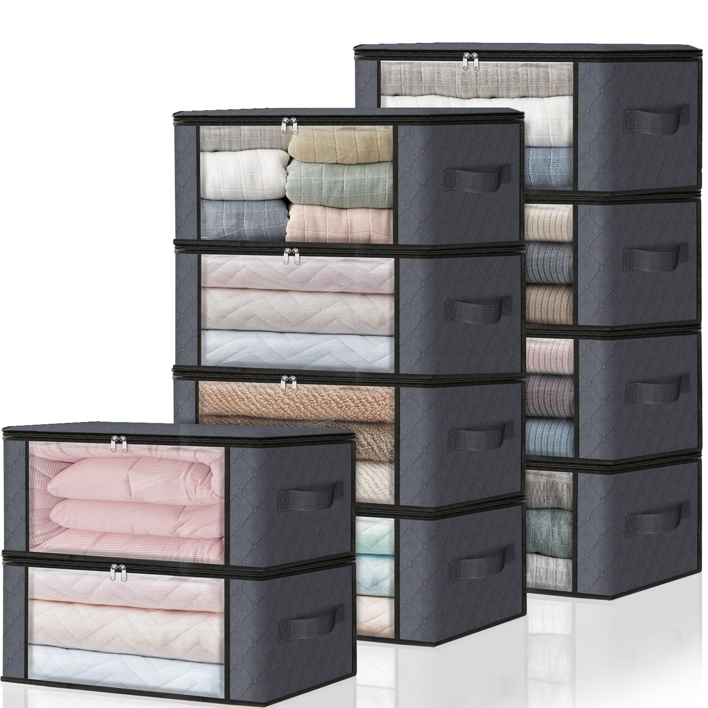 HomeHacks 3-Pack Clothes Organizer Storage Bags, 35L Storage Bins, Gray
