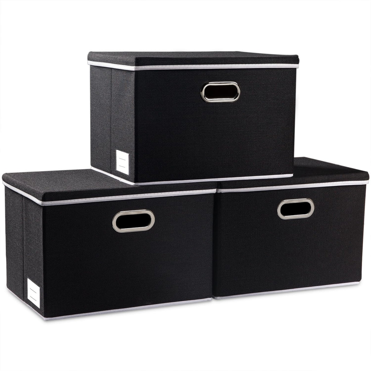 PRANDOM Large Collapsible Storage Bins with Lids [3-Pack] Jute Fabric Foldable Storage Boxes Organizer Containers Baskets Cube with Cover for Home Bedroom Closet Office Nursery (17.7x11.8x11.8)