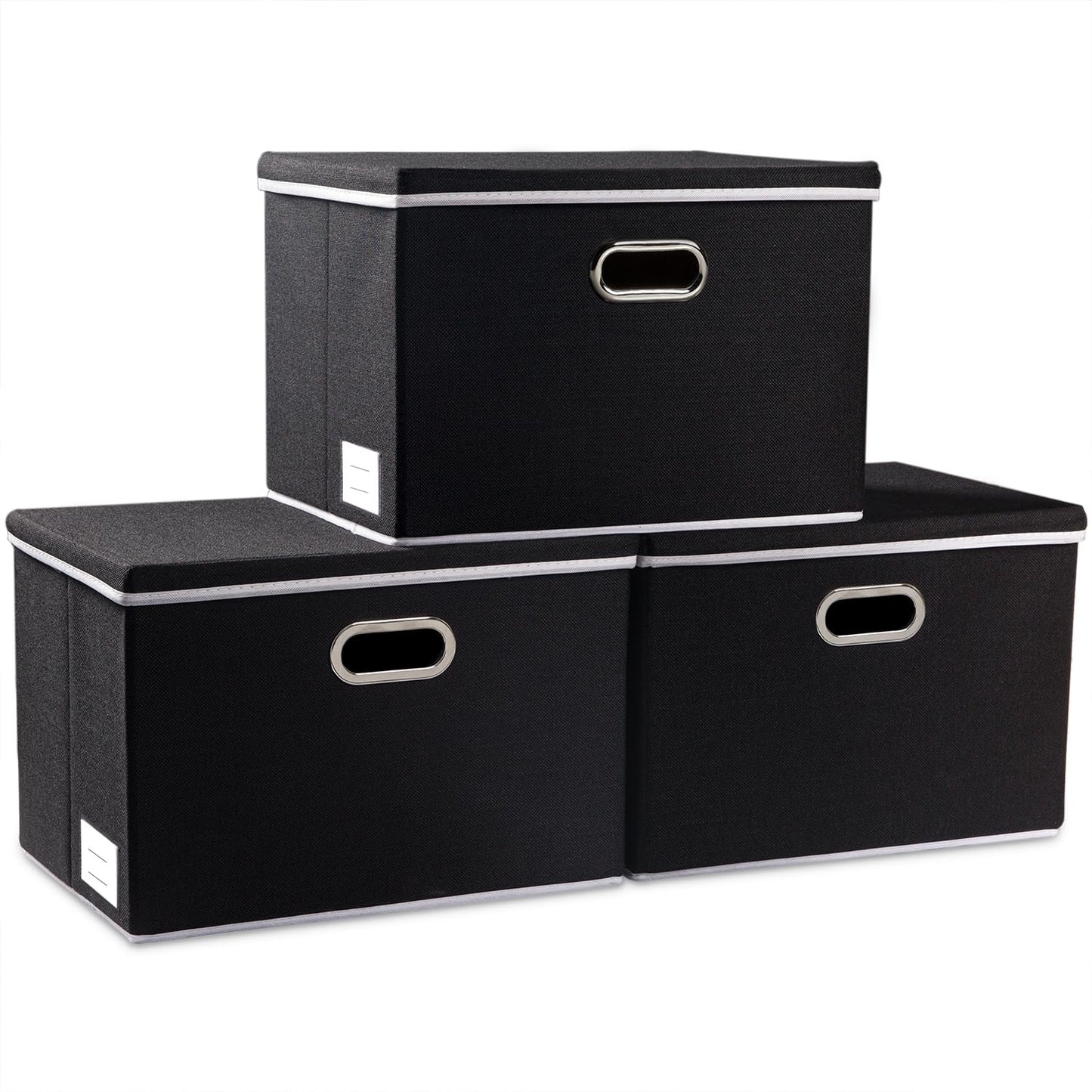 PRANDOM Large Collapsible Storage Bins with Lids [3-Pack] Linen/Cotton Blend Foldable Storage Boxes Organizer Containers Baskets Cube with Cover for Home Bedroom Closet Office Nursery(17.7x11.8x11.8)