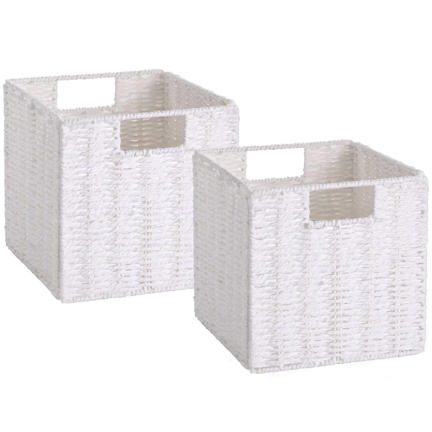 Vagusicc Wicker Storage Basket, Set of 2 Hand-Woven Storage Baskets for Shelves, Foldable Cube Storage Baskets Bins with Handles, 9 inch Small Wicker Baskets for Organizing Pantry Bedroom, Brown