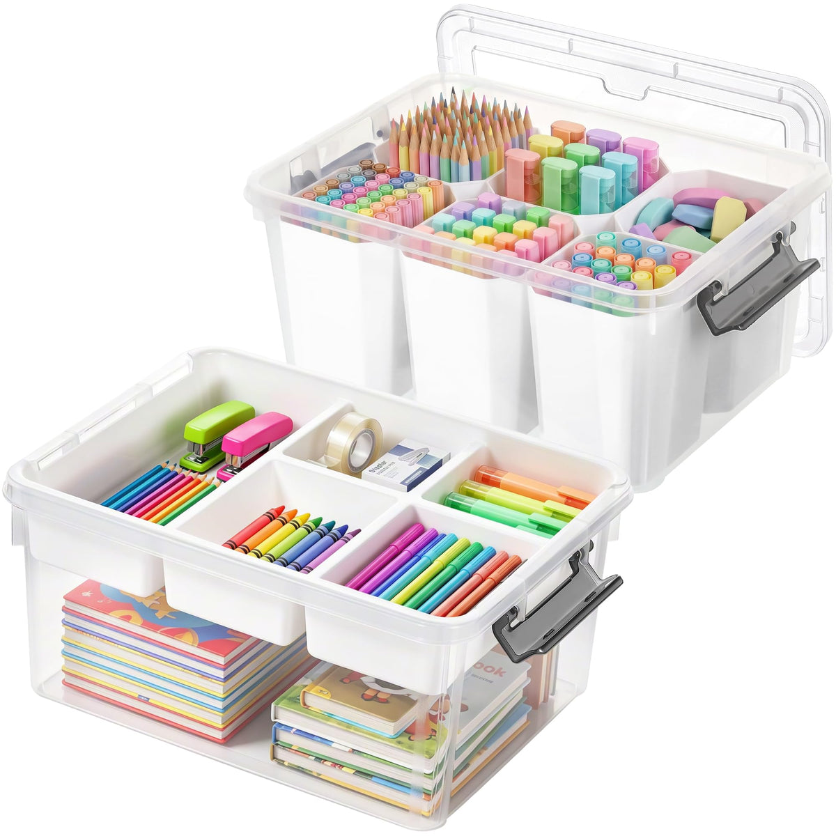 Citylife 17QT Clear Craft Organizers and Storage Box with Removable Tray