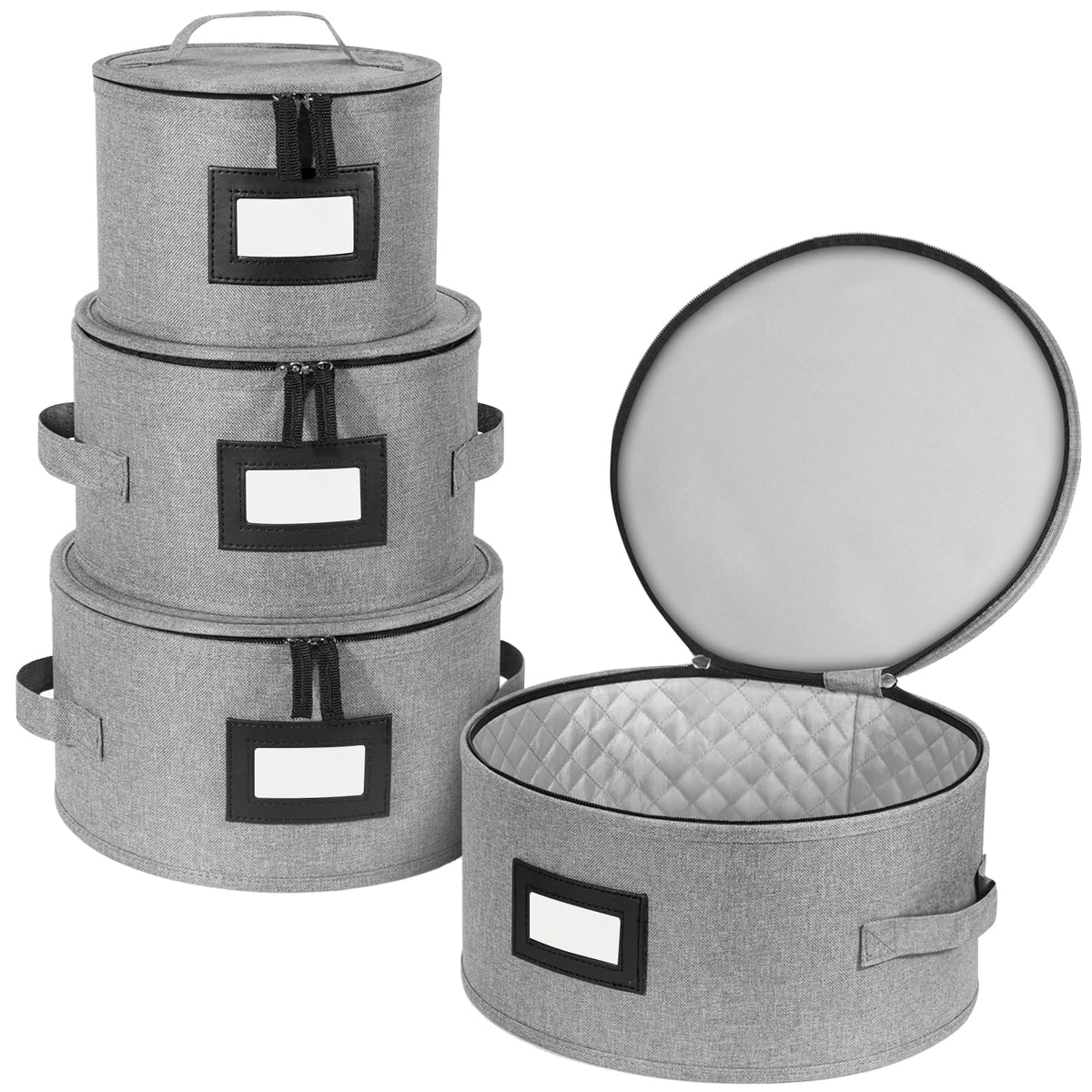 BALEINE China Storage Containers, Sturdy Quilted Wine Glass Storage, Plate Organizer with Carry Handles, Moving Boxes for Dishes, Cups, Mugs and Stemware (Plate Mug Combo, Soft Shell Cream)