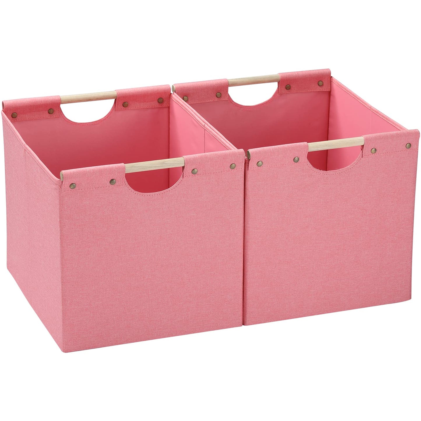 HOONEX Large Collapsible Storage Bins, Linen Fabric, Pack of 2, Storage Baskets with Wooden Carry Handles and Sturdy Heavy Cardboard, for Home, Office, Car, Nursery, Black