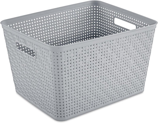 Sterilite Tall Basket, Woven Plastic Storage Organizer Bin, Cement, 6-Pack
