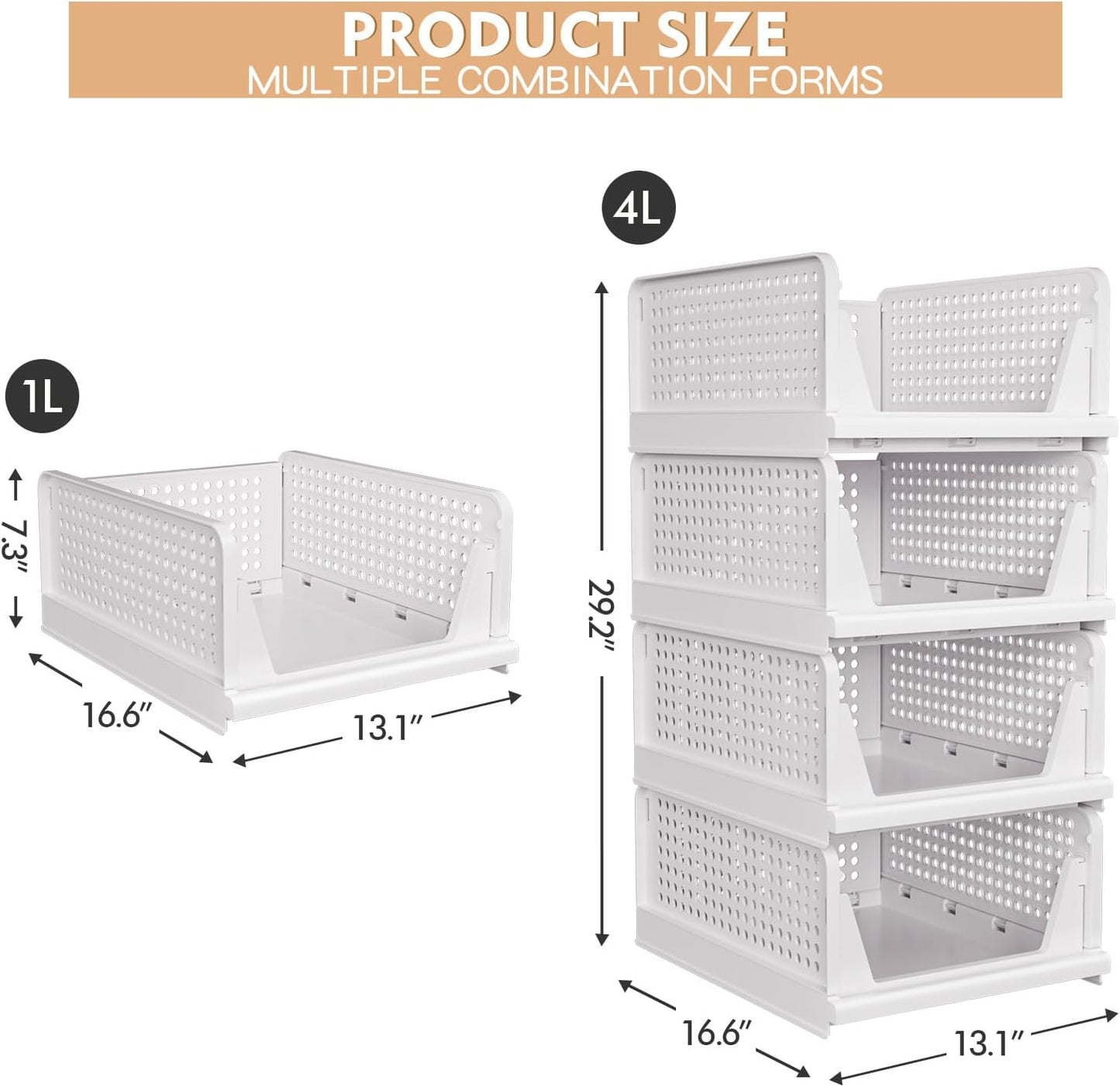 caktraie 4 Pack Stackable Closet Storage Basket - Stackable Storage Bins