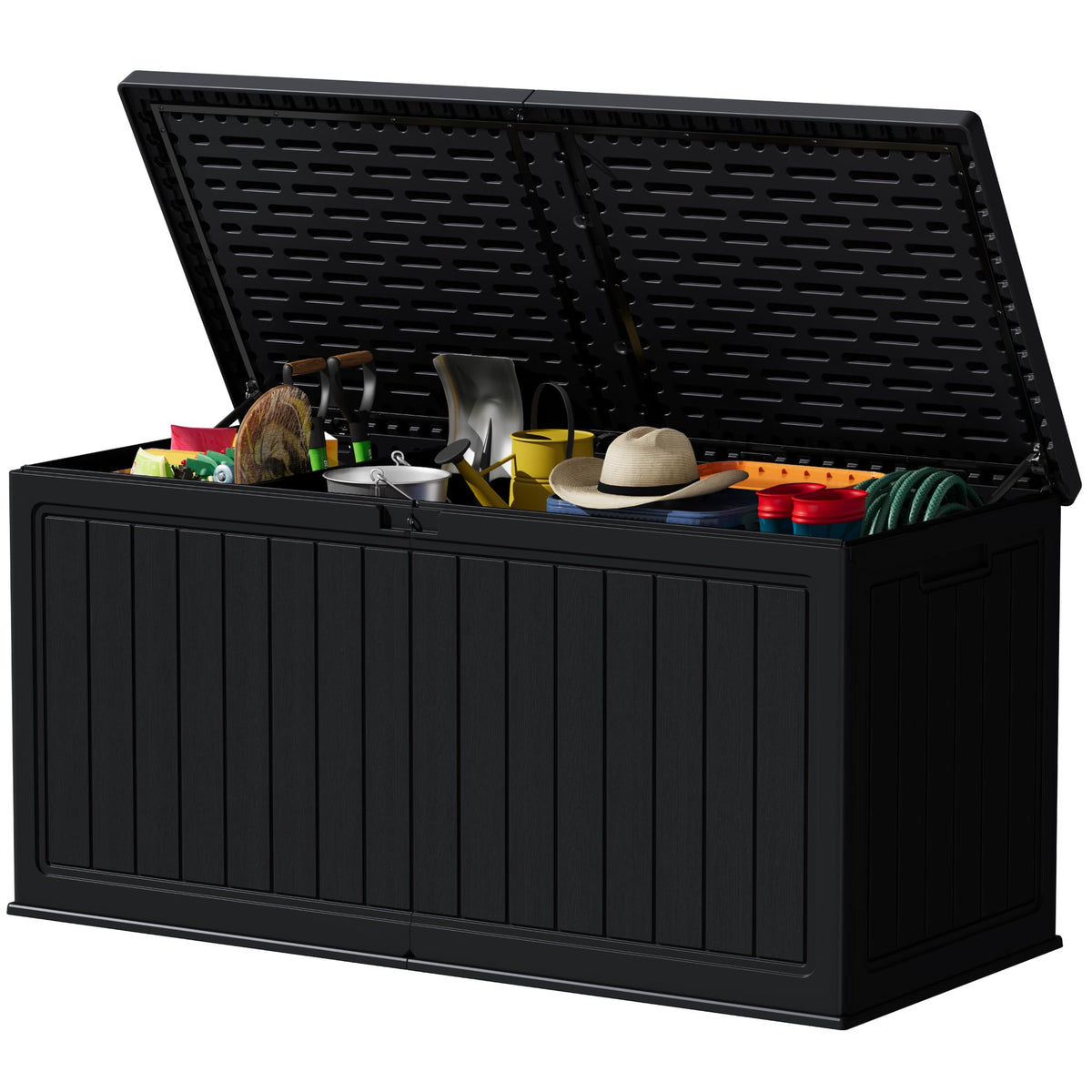 Devoko 30 Gallon Resin Deck Box Waterproof Outdoor Storage Box for Patio Furniture Pool Accessories Indoor Storage for Cushion Garden Tools (30 Gallon, Black)